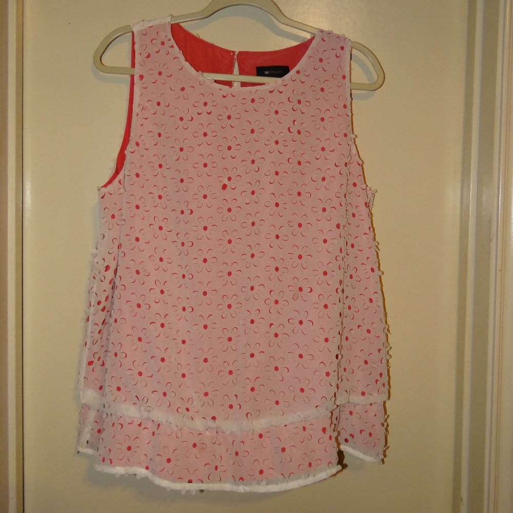 AB Studio Pink With Cream Overlay Floral Cutout Top